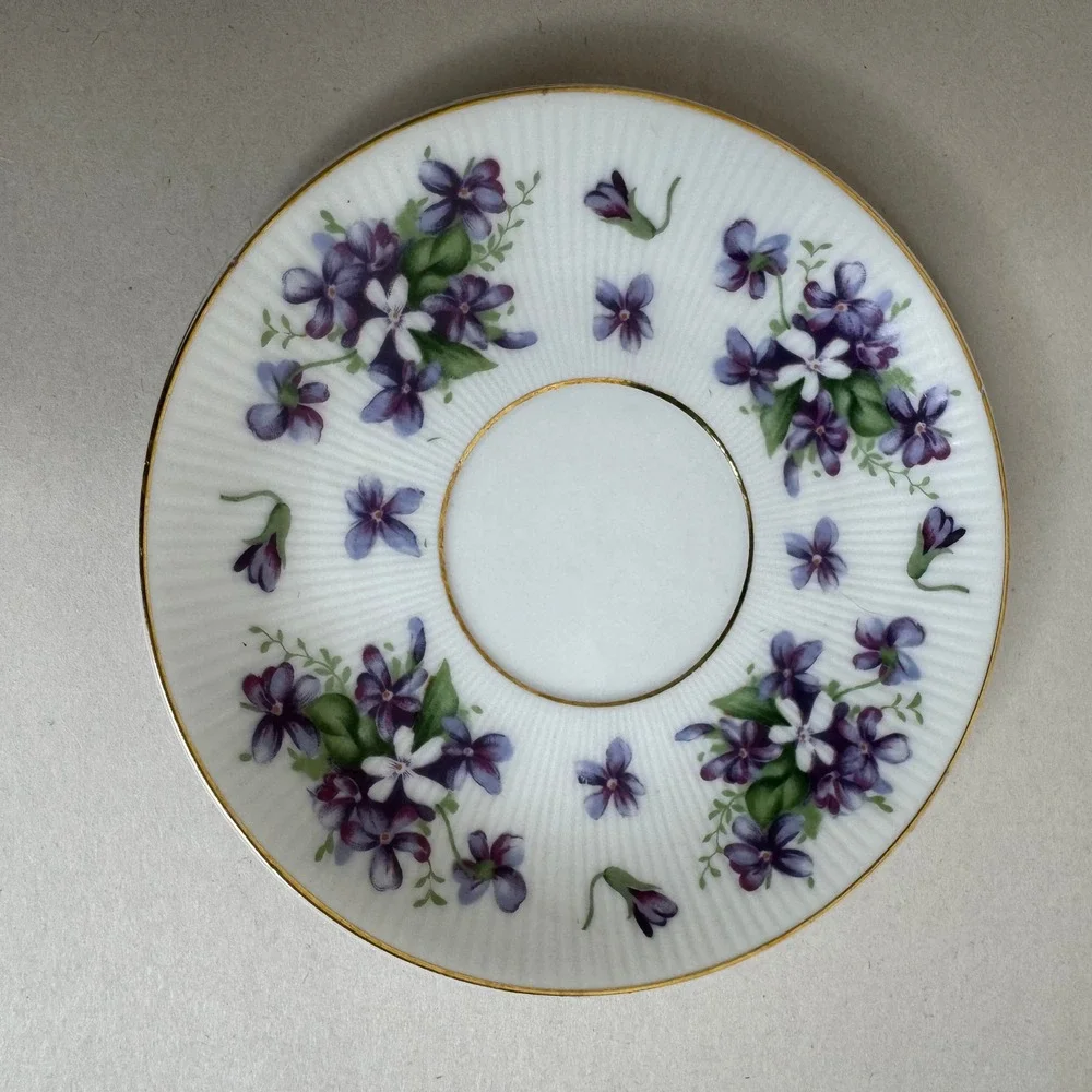 Trimont Japan Porcelain Saucer Plate Purple Violets Gold Trim Ribbed 5.5 Inch